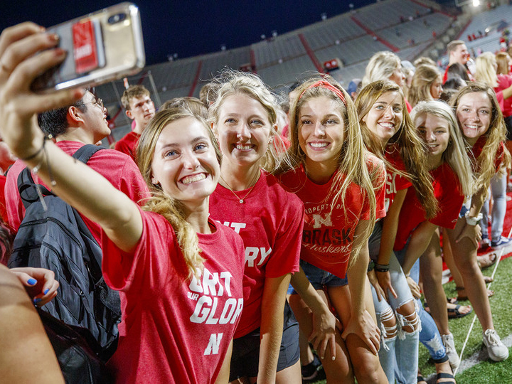 Husker freshmen pose for a selfie during the Tunnel Walk in Memorial Stadium on Aug. 24. Big Red Welcome events on campus have expanded to cover the first six weeks of the fall semester.