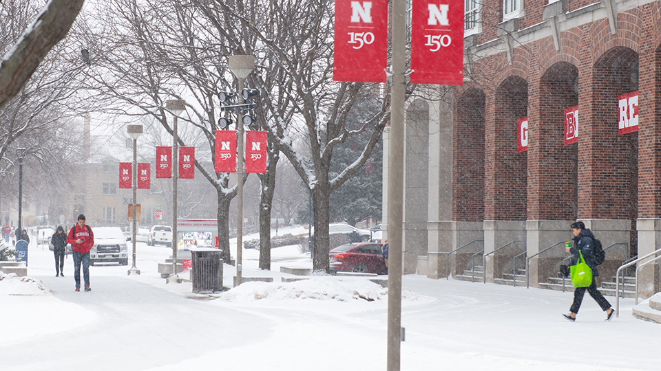 Snow on UNL’s City Campus. February 5, 2020. [Photo by Gregory Nathan / University Communication]