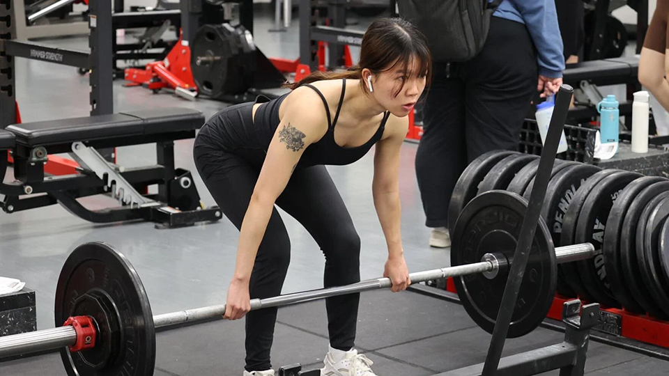 A student works on the correct form for a dead lift at the Campus Recreational Center at City Campus on Wednesday, Nov. 15, 2023, in Lincoln, Nebraska.  [Photo by Alix Robinson | Daily Nebraskan]