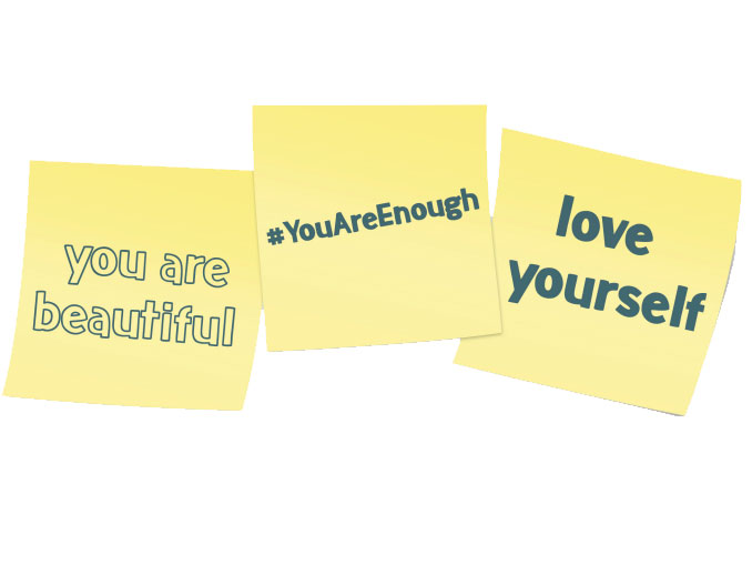Post-its reinforce body positivity messages.