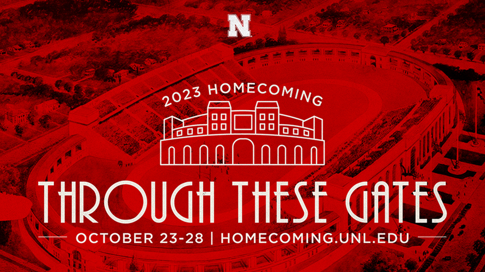 UNL's theme for Homecoming 2023 is "Through These Gates: 100 Years of Saturdays in Memorial Stadium."