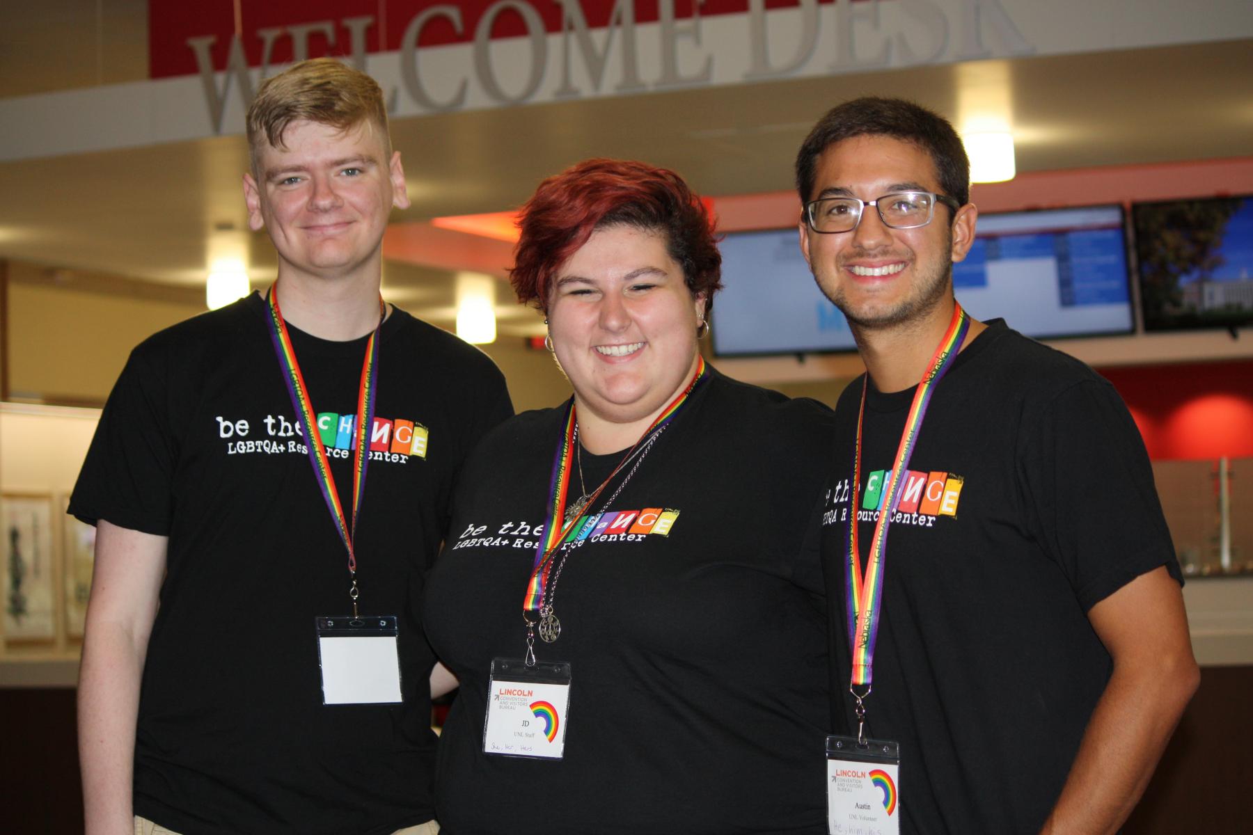 UNL LGBTQA+ Resource Center volunteers helped guide attendees around the Nebraska Union during the day-long institute