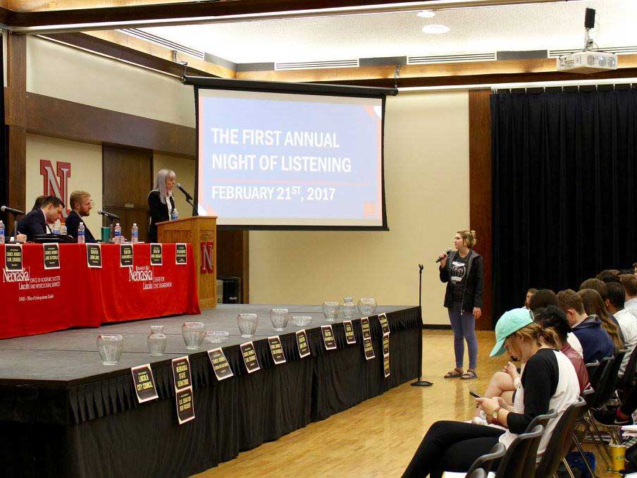 Students share their thoughts with politicians at the Night of Listening at the University of Nebraska-Lincoln
