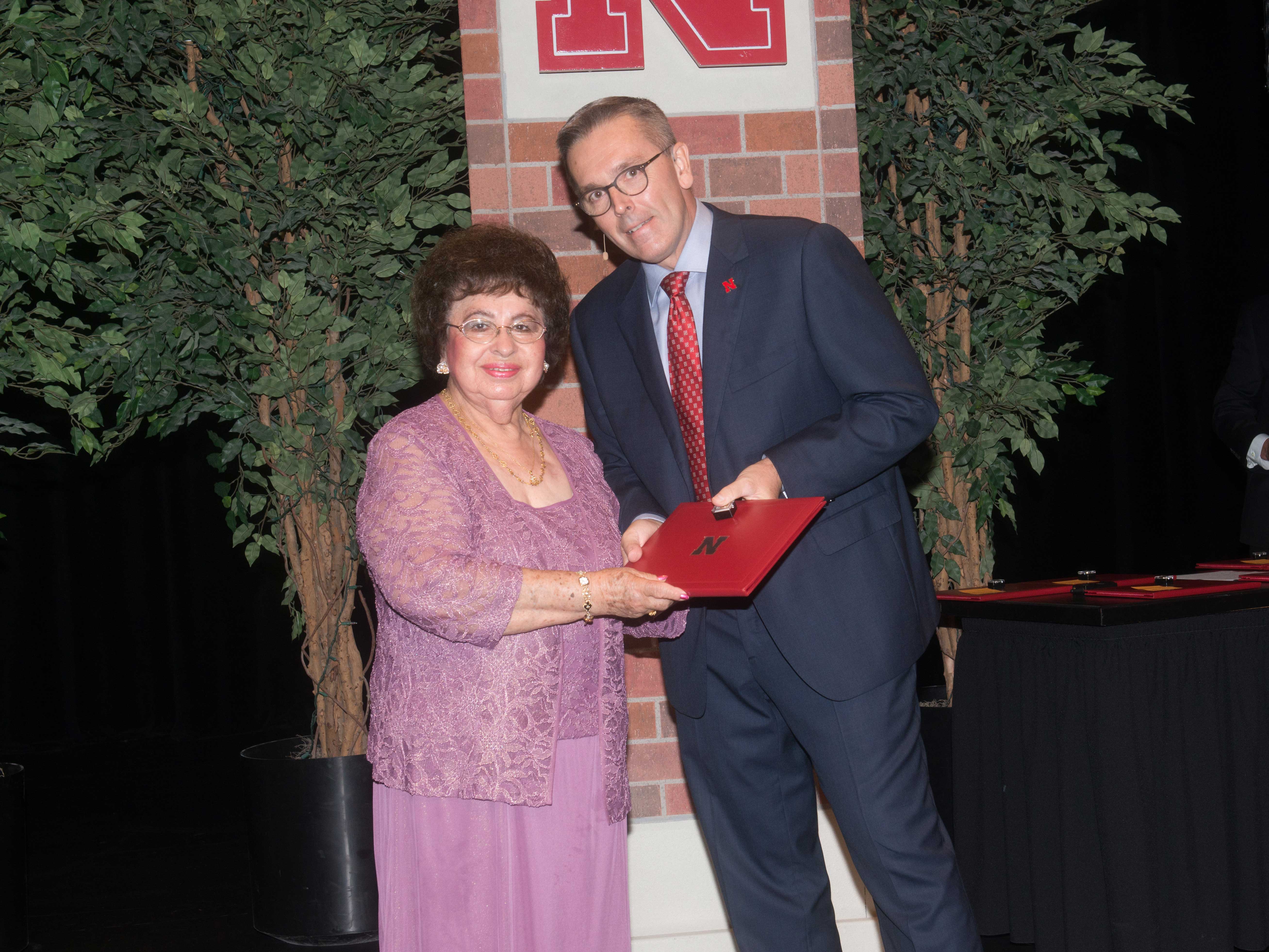 Prispa Espinosa from University Housing was honored by Chancellor Ronnie Green for her 45 years of service to the university.