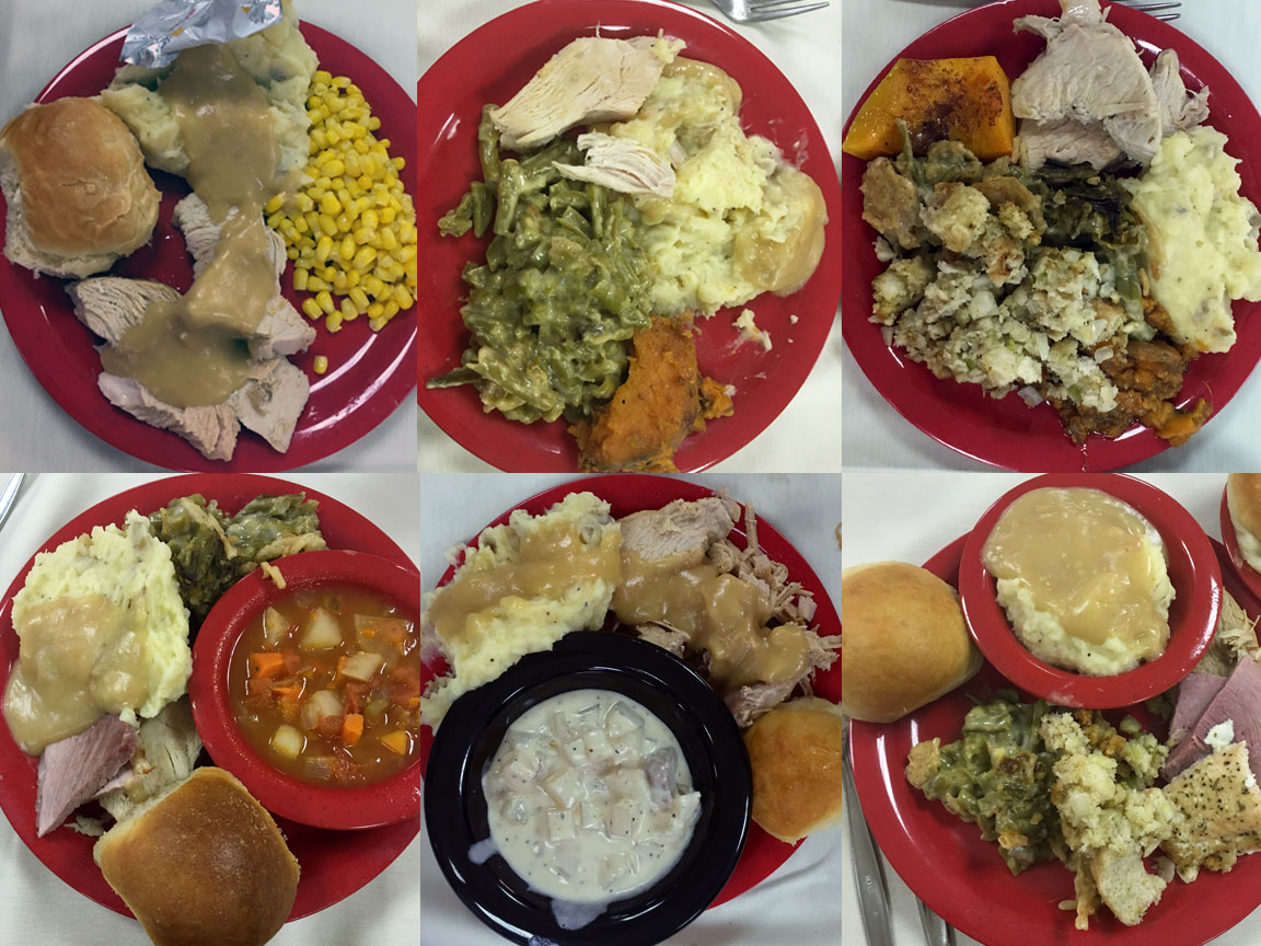 Plates from University of Nebraska-Lincoln students enjoying Thanksgiving in the dining halls