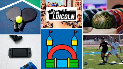 Pickleball; Life in Lincoln; Bowling; Nintendo Switch; Hanging with the Huskers; Nebraska Men's Soccer Club [artwork by Christopher Dulak | Student Affairs] 