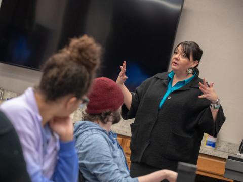 Colette Yellow Robe guides a discussion during an interpersonal skills and leadership class offered through the Department of Agricultural Leadership, Education and Communication.