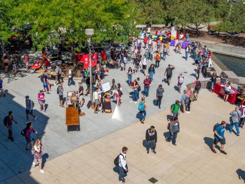 Registered student organizations recruit new members during Club Fair on the Nebraska Union Plaza. 
