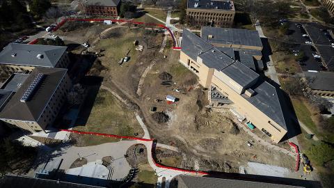 The plaza project will include additional outdoor seating at the East Union, a new outdoor patio at the Dairy Store, grading changes to increase accessibility for people with disabilities, and new lighting. [ Craig Chandler | University Communication and Marketing]