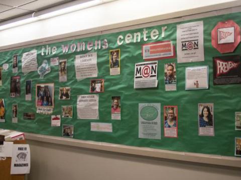 Bulletin board outside the Women's Center