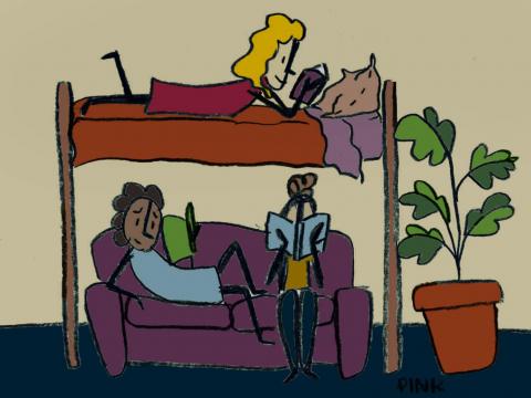 Cartoon image of two girls on a bunk bed