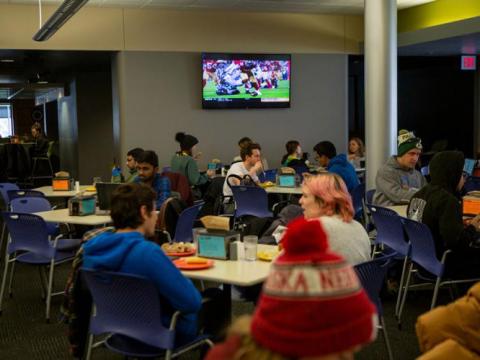 Students sit in the cafeteria for a meal inside the Selleck Dining Center on Tuesday, Nov. 12, 2019, in Lincoln, Nebraska.