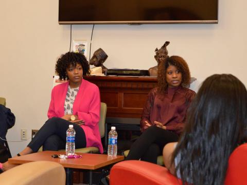 Autumn Branch and Andrea Fulgiam shared their experiences with Mizzou's Concerned Student 1950 protest with Nebraska students in the OASIS Student Lounge.