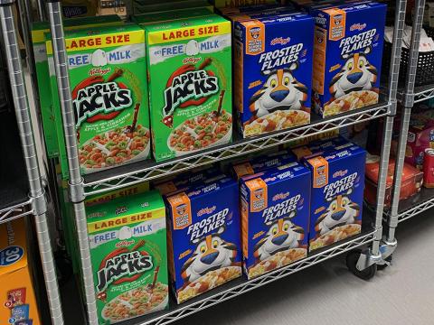 Cereal boxes on shelf