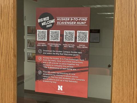 Huskers can locate the qr-codes for the 9-to-Find Scavenger Hunt on posters in offices, departments, and resources across the UNL campus.