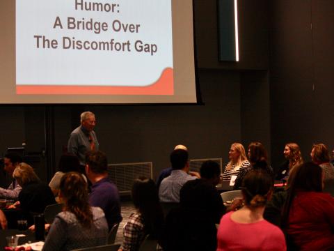 Richard Harris presents "Disability Humor: The Bridge Over the Discomfort Gap"to employees at the University of Nebraska-Lincoln.