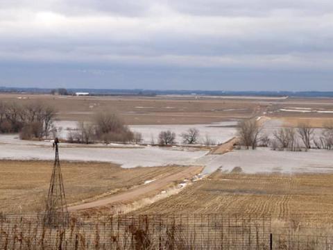 Floodwaters cover rural roads near Scribner, Nebraska, March 13. 