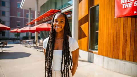  Payton Horacek, who grew up in Omaha, recalled the overwhelming wave of new obstacles and responsibilities she encountered during her first year that now inform her work as a counselor. [Matthew Strasburger | University Communication and Marketing]]