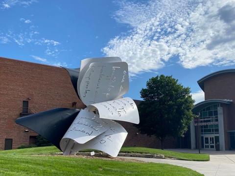"Torn Notebook" sculpture on the campus of the University of Nebraska-Lincoln.