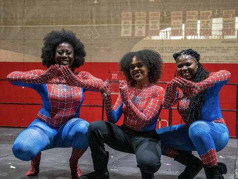 Members of Delta Sigma Theta Sorority, Inc., wear Spiderman suits for their performance at the Stroll Off.