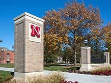 Nebraska column at campus entrance