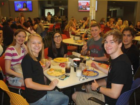 Students enjoy lunch at a dining hall