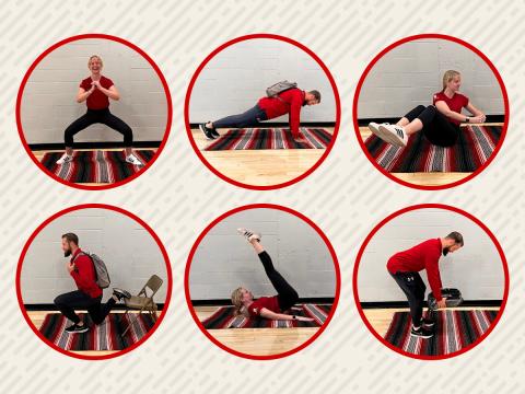 Campus Recreation staff demonstrate a few at-home workout exercises