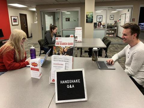 Female and male students visit Career Services office. [Photo: Instagram @unl_careerservices]