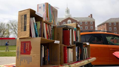 St. Rita’s Amazing Traveling Bookstore and Textual Apothecary set up in front of Cather Dining Hall at the University of Nebraska-Lincoln on Monday, April 24, 2023.  [photo by Nandini Rainikindi | Daily Nebraskan]