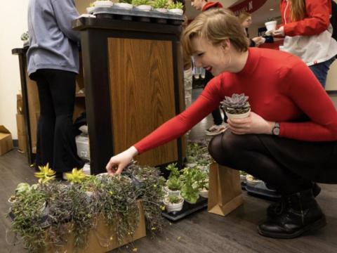 Students line up to look at the selection of plants for sale during the Horticulture Club's succulent sale in the Nebraska Union on Tuesday, February 14, 2023 in Lincoln, Nebraska. [photo by Sophia Walsh | Daily Nebraskan]