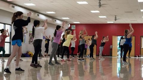 Students participate in a cardio dance class at the Campus Recreation Center on Jan. 9, 2018.   [File photo by Sabrina Sommer | Daily Nebraskan]